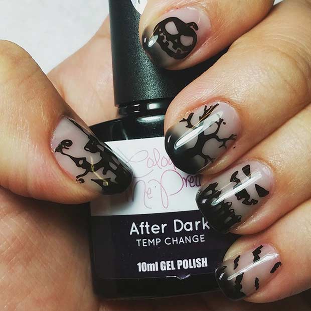 Conception d'ongles d'Halloween noir effrayant