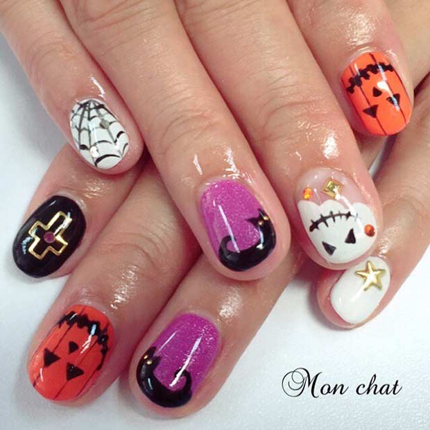 Conception mignonne d'art d'ongle d'Halloween pour les ongles courts