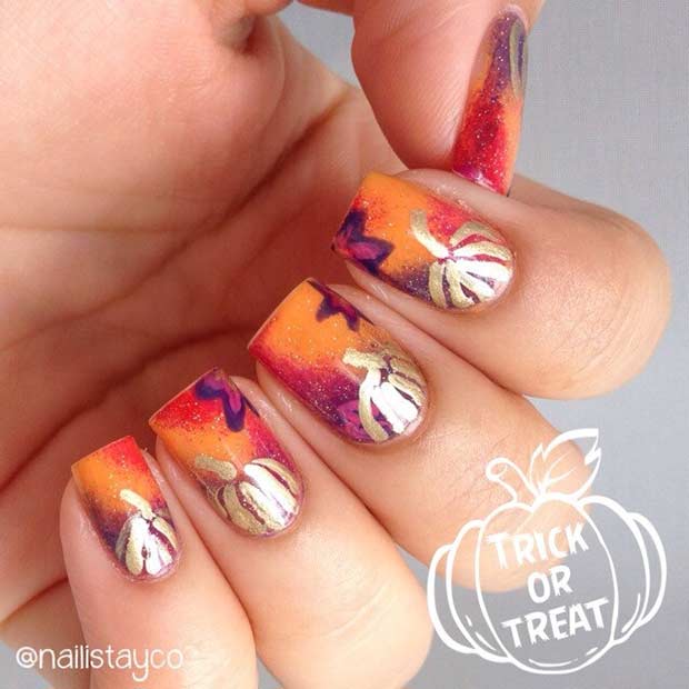 Ongles de citrouille pour l'automne et Halloween