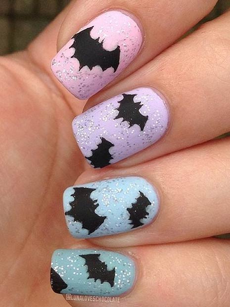 Conception mignonne d'art d'ongle de chauve-souris pastel pour Halloween