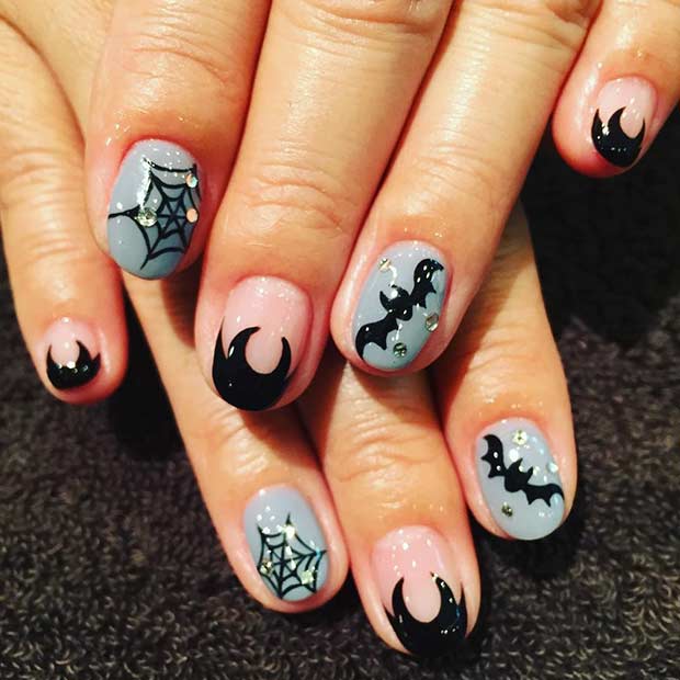 Ongles d'Halloween de chauves-souris mignonnes