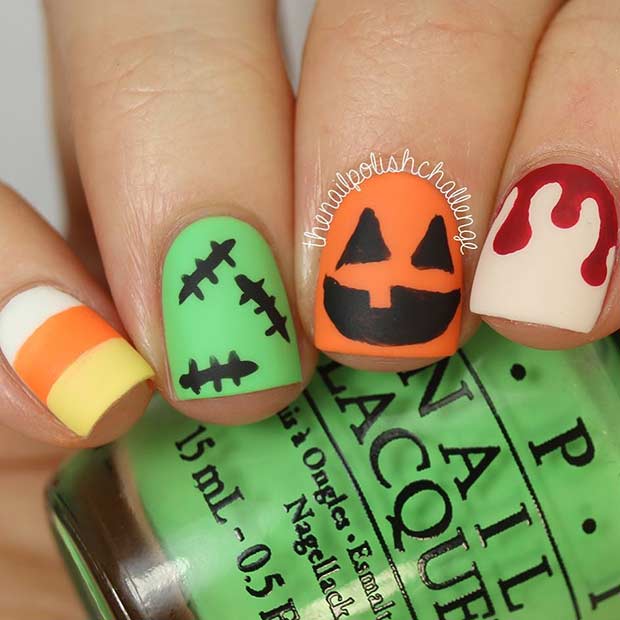 Conception créative d'art d'ongle d'Halloween pour les ongles courts