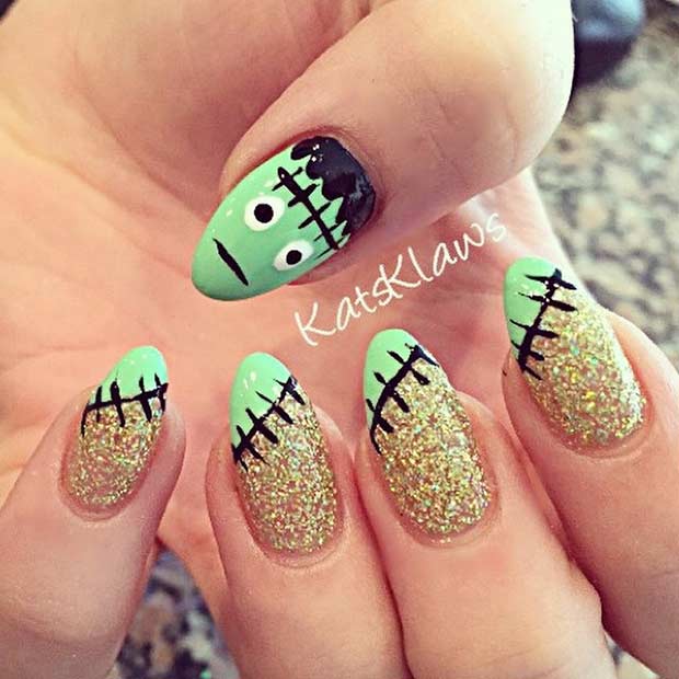 Ongles pointus mignons de Frankenstein Halloween