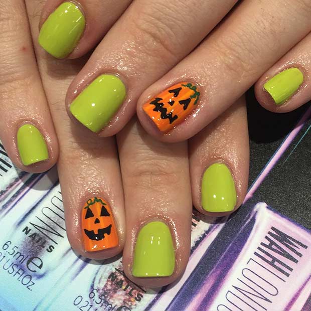 Ongles d'Halloween faciles Jack O'Lantern