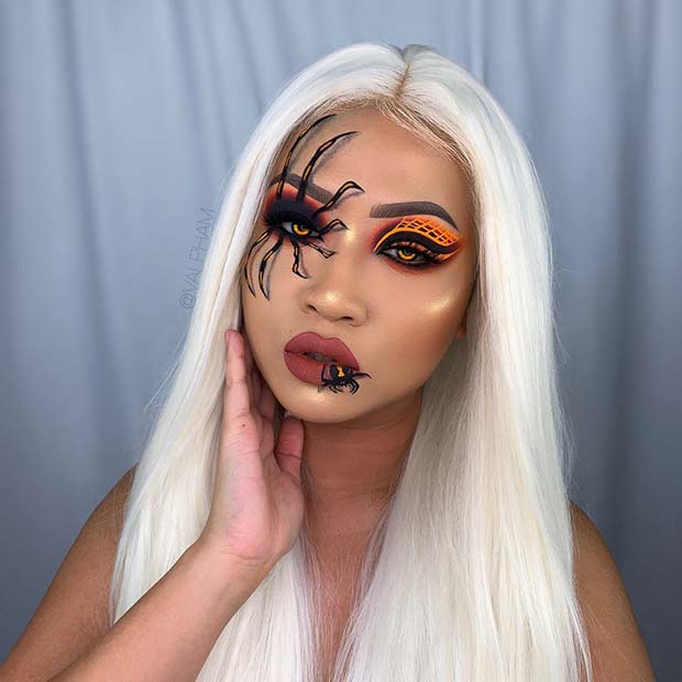 Maquillage d'araignée noir et orange fluo