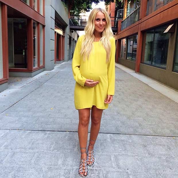 Μακριά μανίκια Κίτρινο φόρεμα Εγκυμοσύνης
