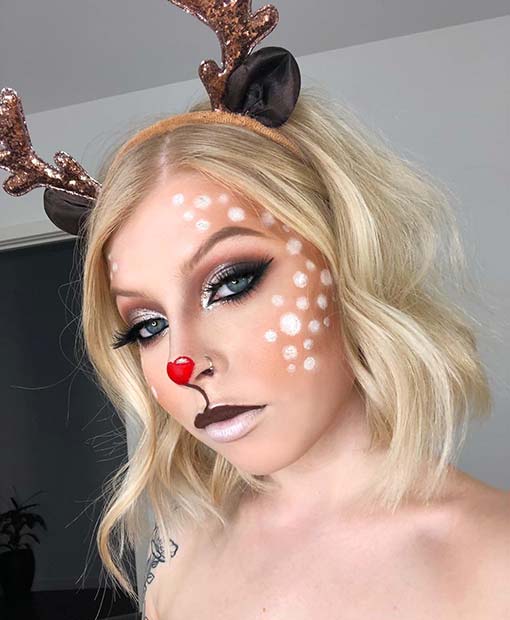 Maquillage de cerf avec un nez en cœur