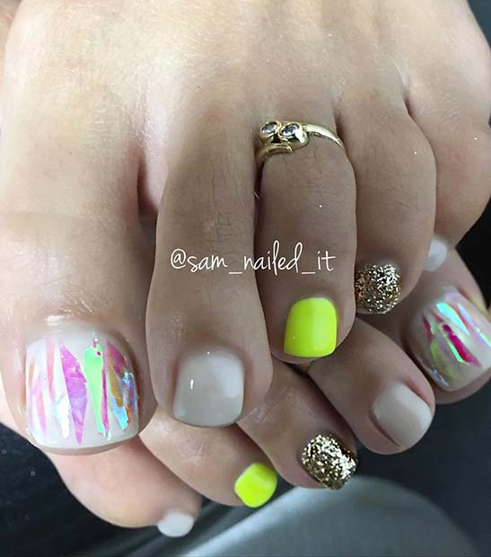 Bright Neon Toe Nail Design for Spring