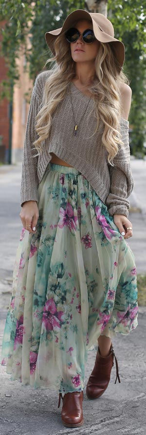 Boho Floral Maxi Φούστα Outfit
