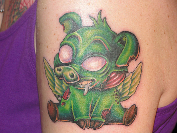 Monster Green Pig Tattoo