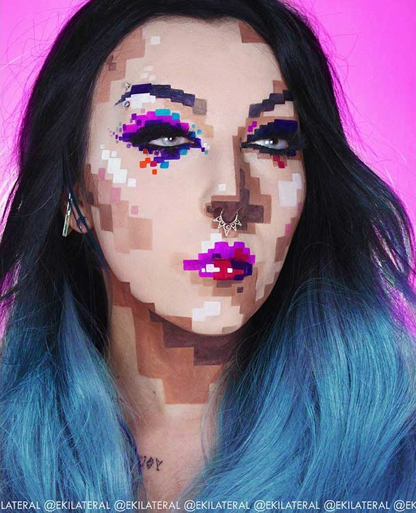 Pixelated Face Halloween Makeup Look