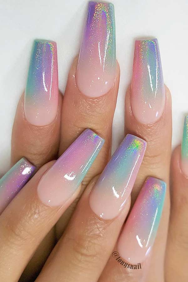 Μονόκερος Ombre Coffin Nails