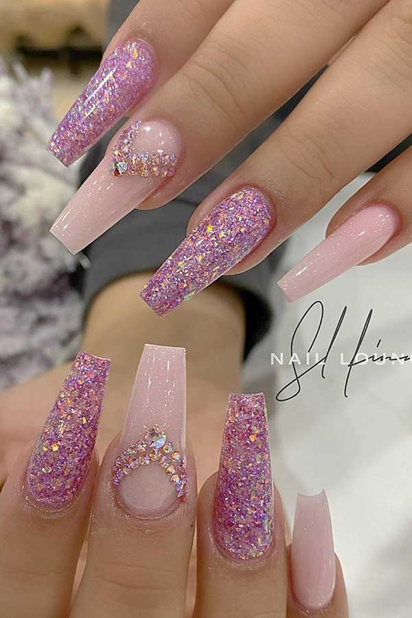 Ροζ Glitter Coffin Nails