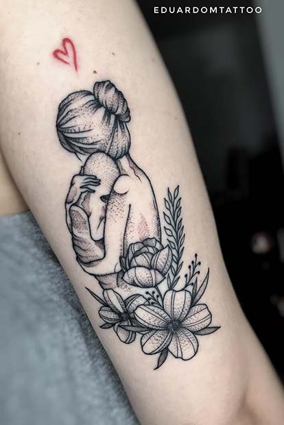 Floral τατουάζ μητέρας και παιδιού