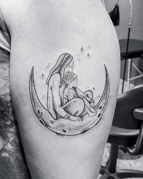 Idée de tatouage mère et fils sur la lune