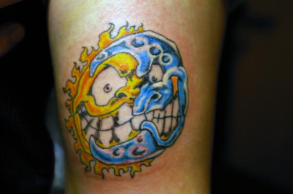 Angry Sun Moon Tattoo