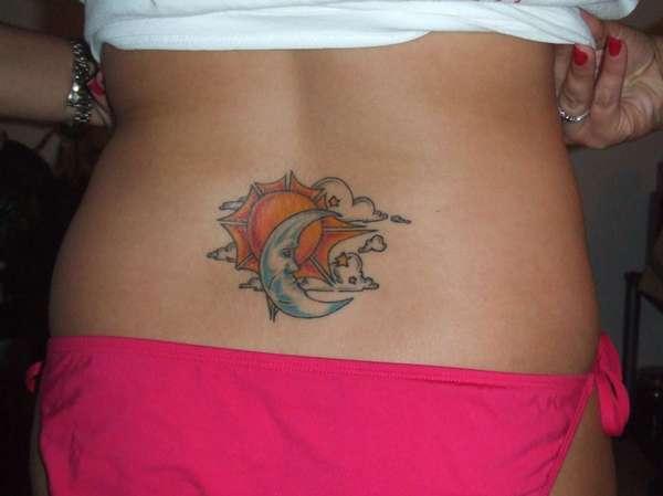 Sun and Moon Back Waist Tattoo