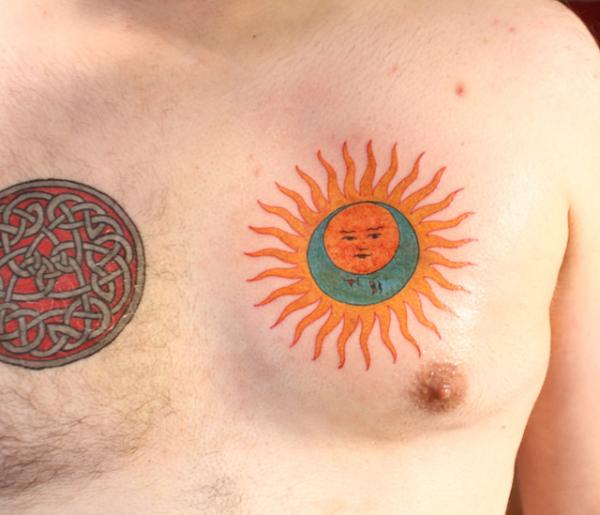 Sun and Moon Chest Tattoo