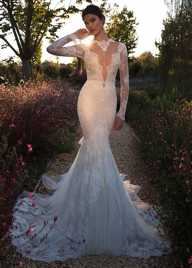 Robe de mariée sirène plongeante transparente