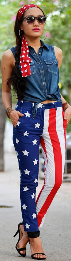 Chemise en jean + pantalon drapeau américain