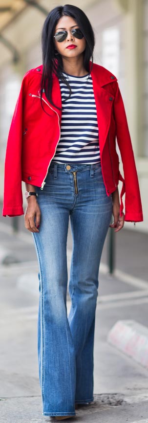 Top Rayé + Veste Rouge