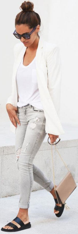 בגד ג'ינס אפור בלייזר לבן