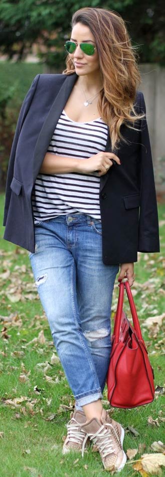 Ensemble blazer bleu marine en jean denim