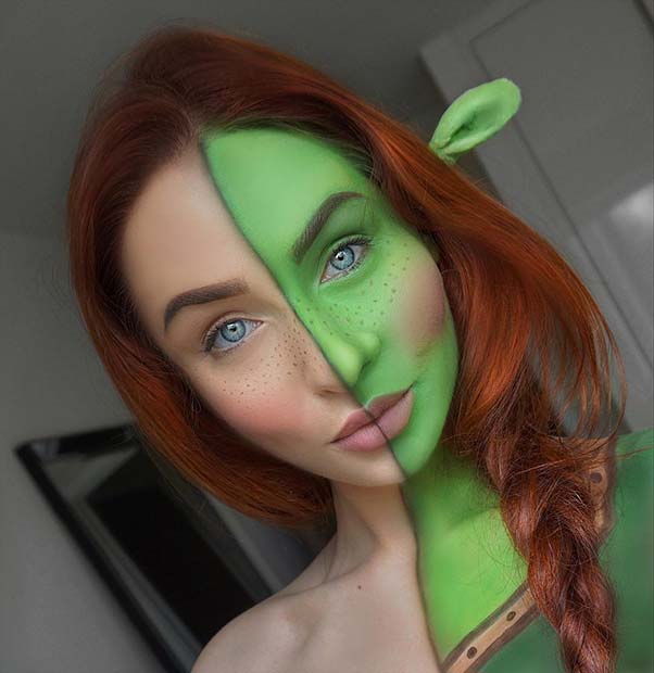 Διασκεδαστικό μακιγιάζ Princess Fiona για μοναδικές ιδέες μακιγιάζ αποκριών που πρέπει να δοκιμάσετε