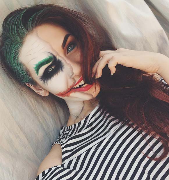 Ιδέα μακιγιάζ Joker για μοναδικές ιδέες μακιγιάζ αποκριών για να δοκιμάσετε
