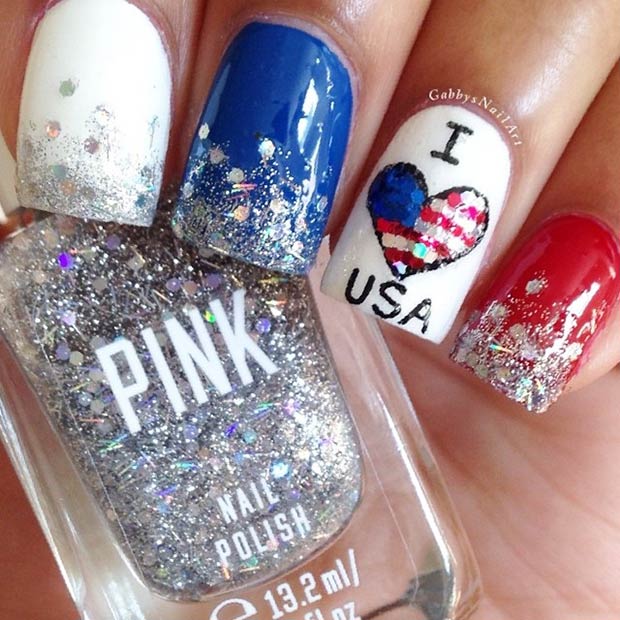 I Love USA Accent Nail