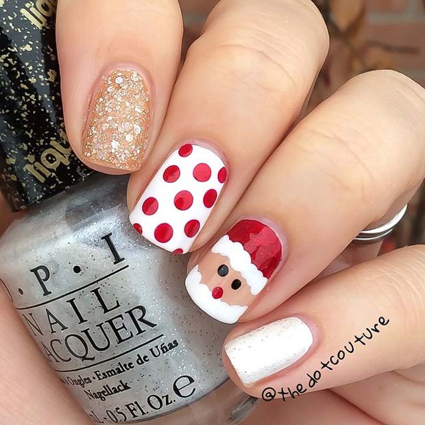 Santa Polka Dot και Glitter Nail Art