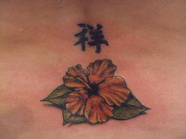 Fleur d'hibiscus et symbole chinois