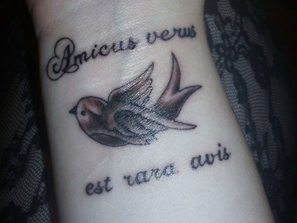 Σπουργίτι με λατινικό κείμενο τατουάζ