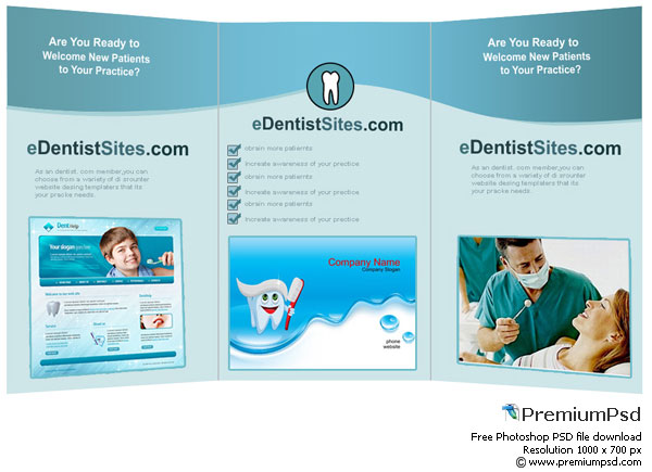 Μπροσούρα Free High Resolution Dentist Tri Fold σε μορφή PSD