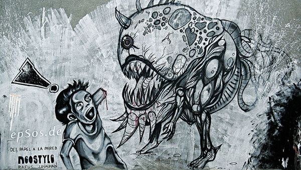 Monstre Graffiti Manger Humain