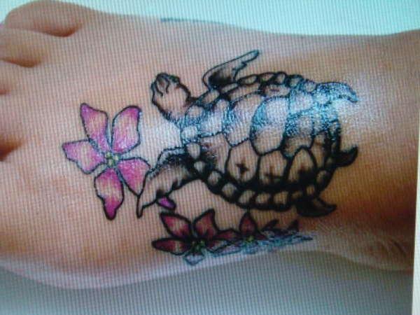 Tortue Et Fleur Rose