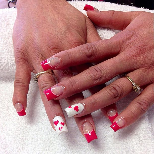 Ongles rouges et blancs pour la Saint-Valentin