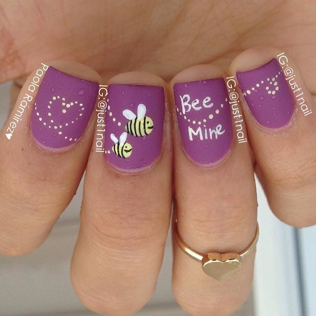 Be Mine Purple Nail Design