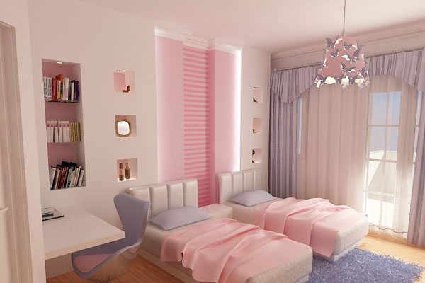Μαλακό ροζ υπνοδωμάτιο εφήβων κοριτσιών