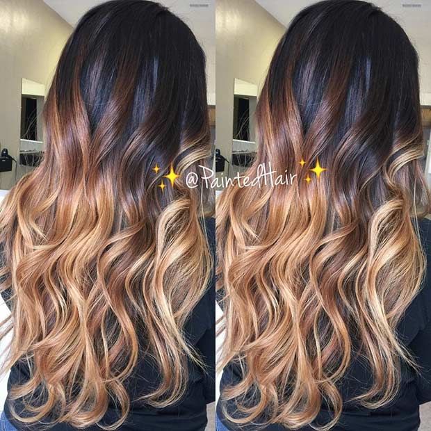 קרמל Balayage Ombre על שיער ברונטי