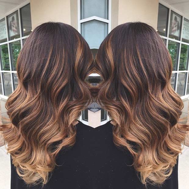 קרמל Balayage Ombre על שיער ברונטי