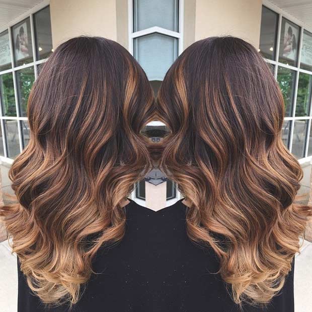 קרמל Balayage Ombre על שיער ברונטי