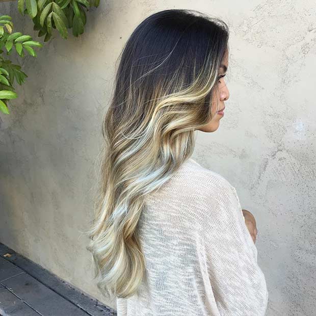 Pearl Blonde Balayage Ombre σε σκούρα μαλλιά