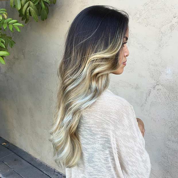 Perle Blonde Balayage Ombre sur Cheveux Foncés