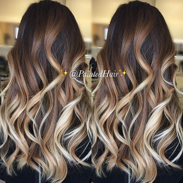 Καραμέλα και μπεζ ξανθιά Balayage Highlights