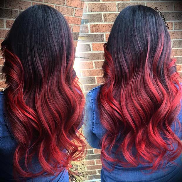 Cheveux ombrés noirs et rouges vifs