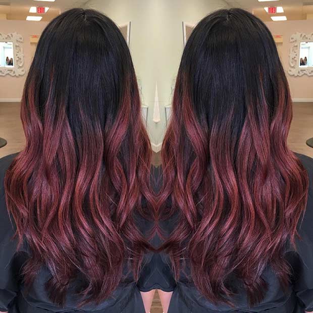 Μαύρο έως Burgundy Red Ombre Hair