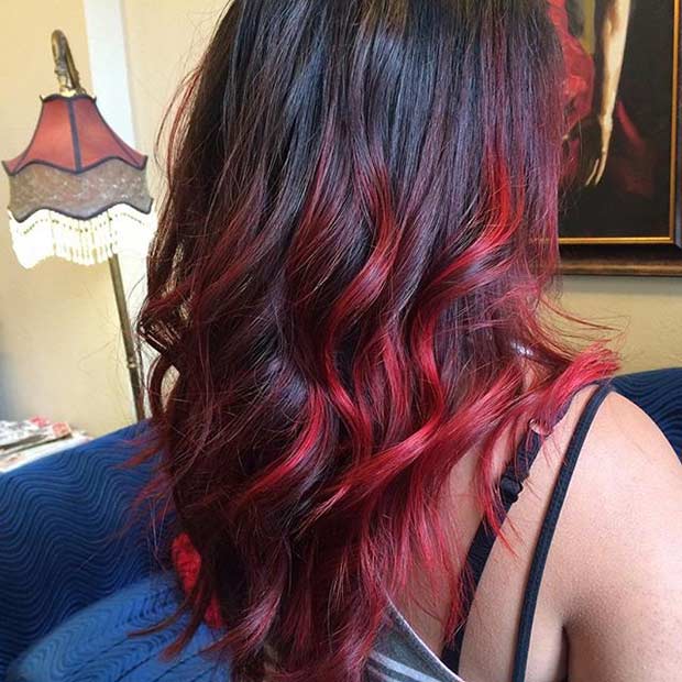 Cheveux Ombre Balayage Rouge Vif