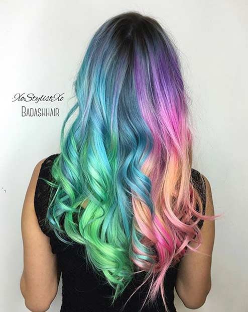 Idée de couleur de cheveux arc-en-ciel coloré