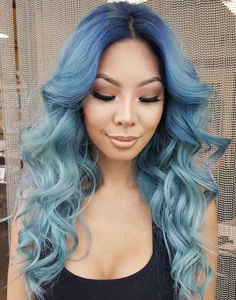 Μπλε ιδέα χρώματος μαλλιών Ombre